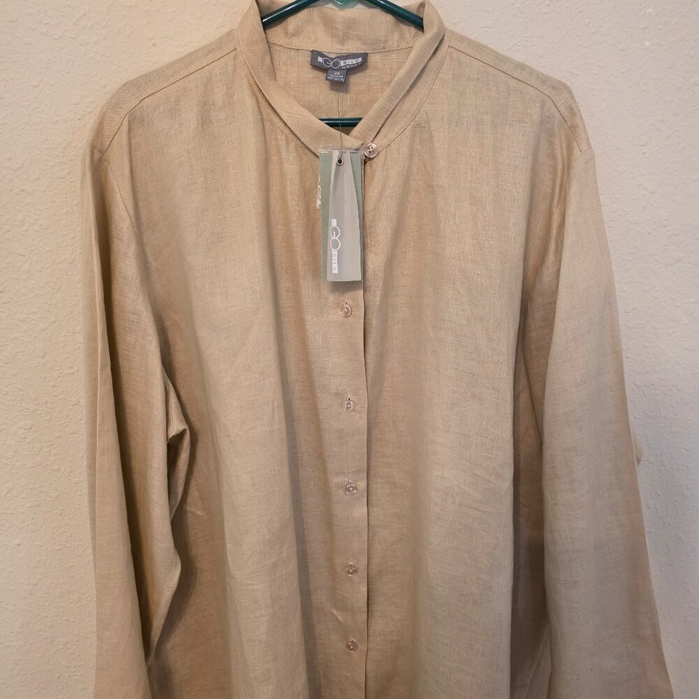 NWT Go Silk Women's Sesame Colored Linen Blouse, Size 2X.